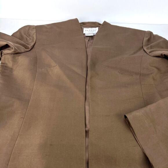 VTG Adrianna Papell 4 Petite BROWN 100% Silk OPEN Career Jacket Blazer - Picture 7 of 9